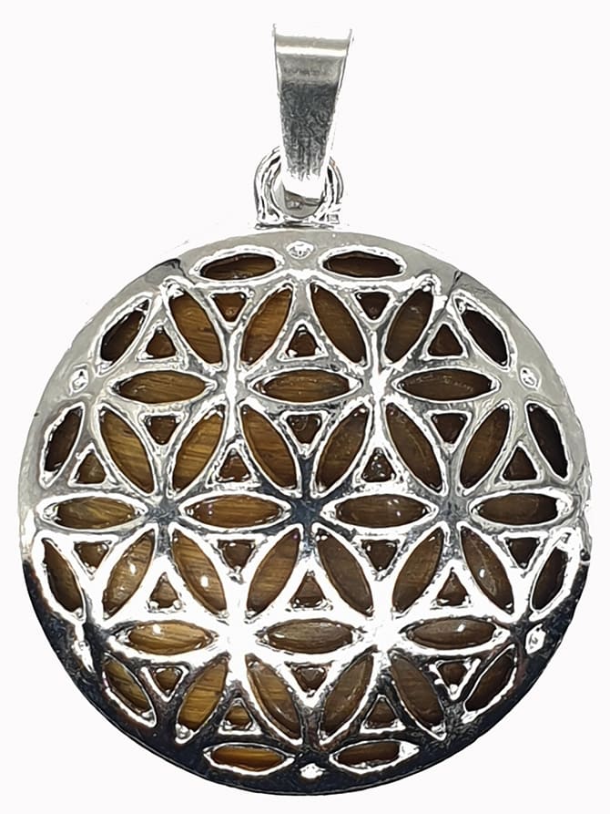 Pendentif métal Fleur de vie Œil de Tigre 3cm