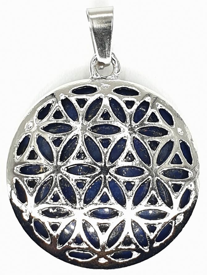 Pendentif métal Fleur de Vie Lapis Lazuli 3cm