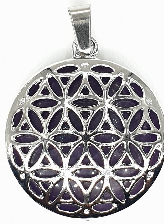 Pendentif métal Fleur de Vie Améthyste 3cm