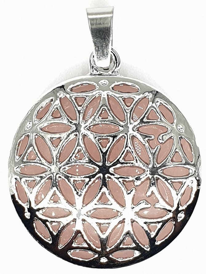 Pendentif métal Fleur de Vie Quartz Rose 3cm