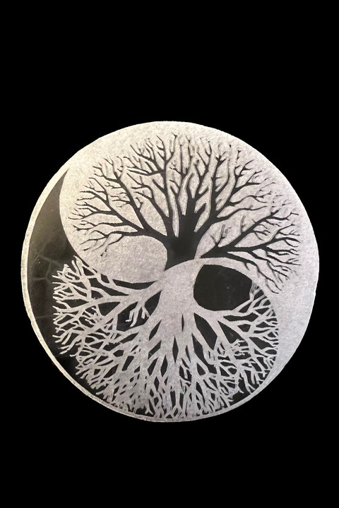 Support Circulaire Yin Yang en Sélénite 8cm 130g