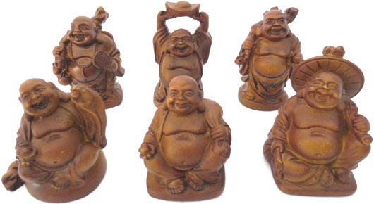 Set de 6 bouddhas chinois couleur bois 5cm