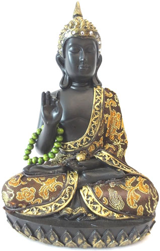 Bouddha thai noir & or avec collier 22cm