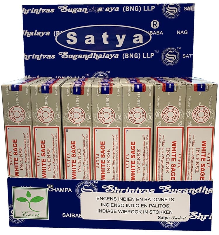 Présentoir encens Satya Sauge Blanche 42 paquets de 15gr chez Arabesk