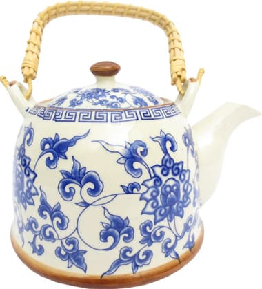 Théière blanche feuilles bleues porcelaine