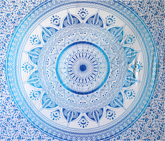 Tenture mandala mosaique bleu & bleu clair