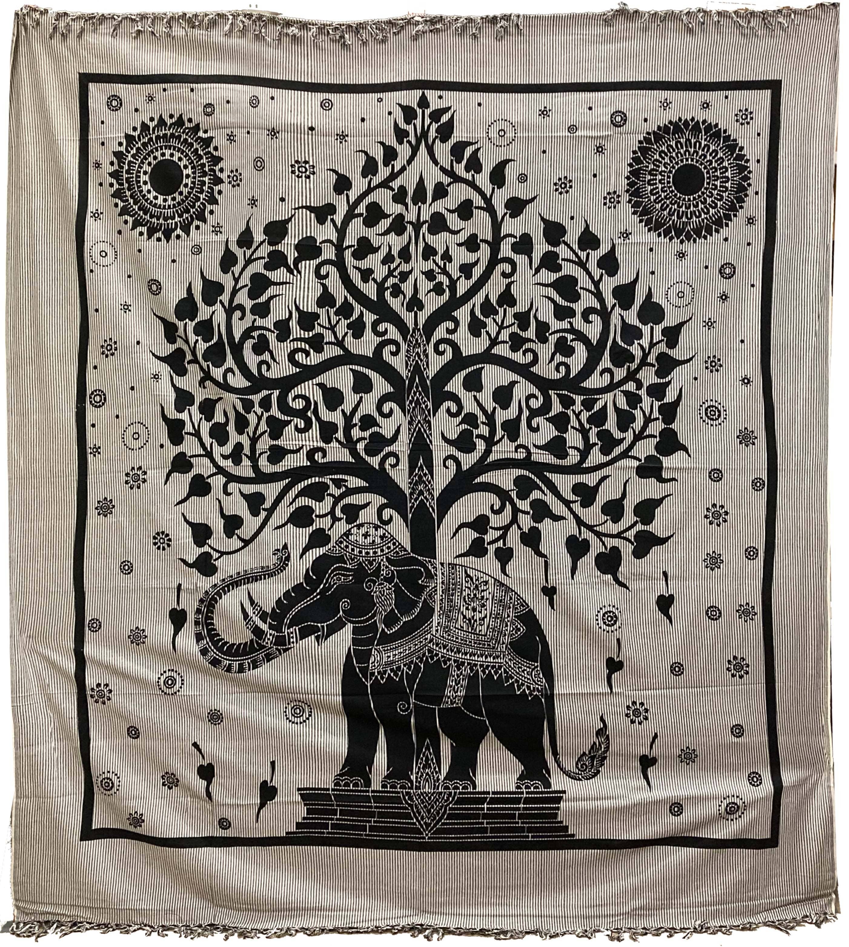 Tenture Arbre de Vie & Eléphant Gris Noir