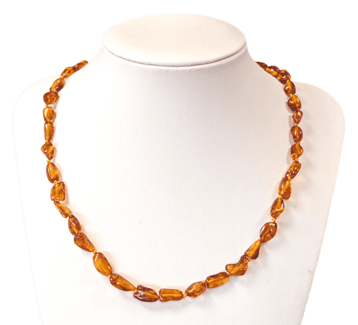 Collier adulte olive  Ambre Baltique  Cognac 45cm