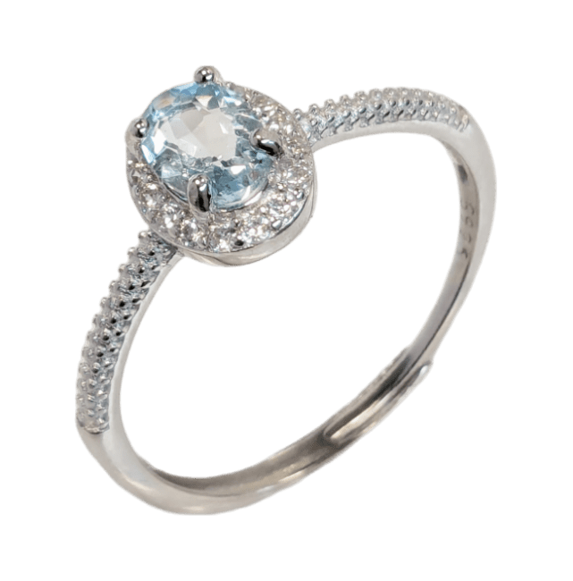 Bague Argent 925 Ajustable Aigue Marine AAA 4x6mm chez Arabesk