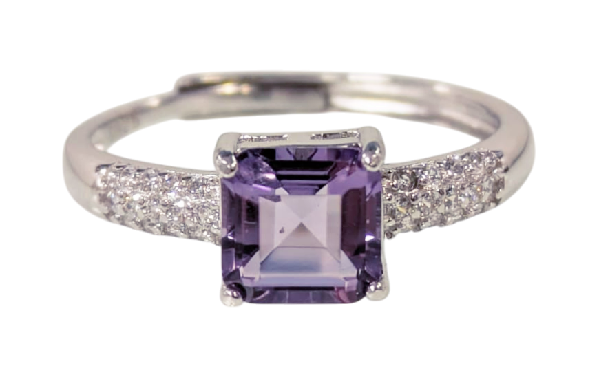 Bague Argent 925 Ajustable Amethyste AAA 6X6mm chez Arabesk|fr