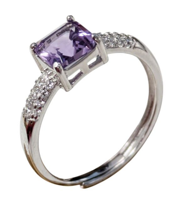 Bague Argent 925 Ajustable Amethyste AAA 6X6mm chez Arabesk