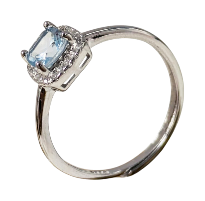 Bague Argent 925 Ajustable Topaze Bleue AAA 5mm chez Arabesk