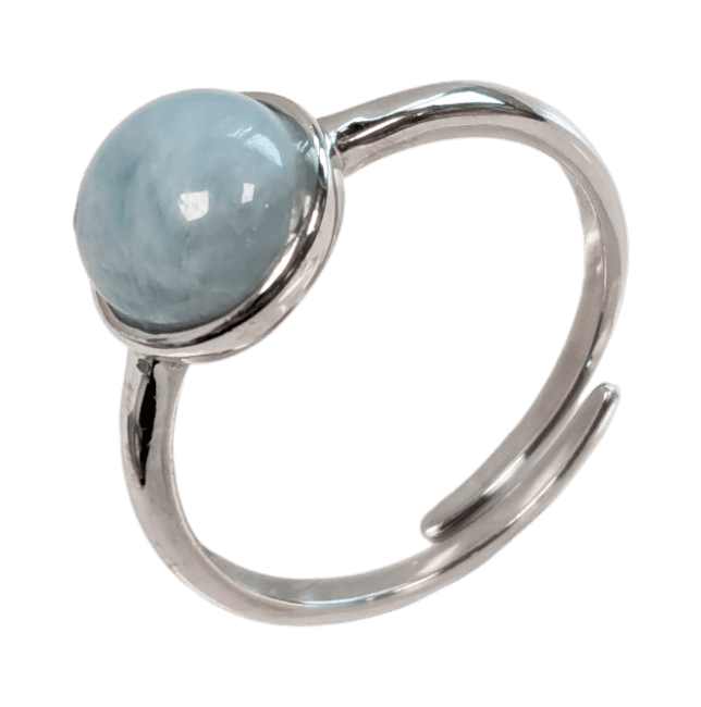 Bague Argent 925 Ajustable Ronde Aigue Marine AA 8mm chez Arabesk