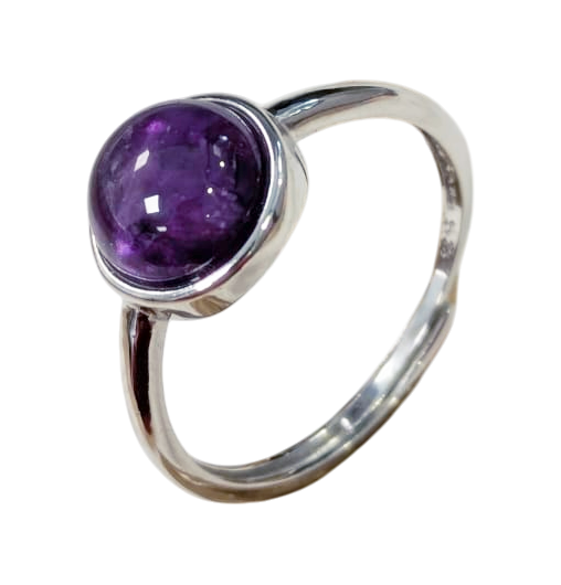 Bague Argent 925 Ajustable Ronde Amethyste AA 8mm chez Arabesk