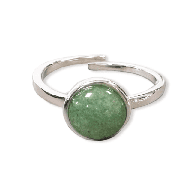 Bague Argent 925 Ajustable Rond Aventurine Verte AA 8mm