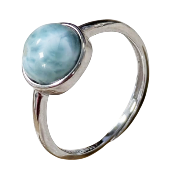 Bague Argent 925 Ajustable Ronde Larimar AA 8mm chez Arabesk