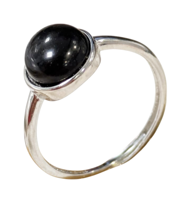 Bague Argent 925 Ajustable Ronde Obsidienne Noire AA 8mm chez Arabesk