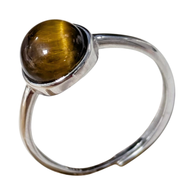 Bague Argent 925 Ajustable Ronde Oeil de Tigre AA 8mm chez Arabesk
