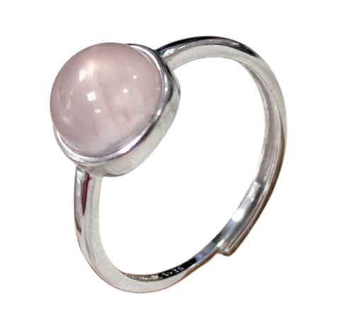Bague Argent 925 Ajustable Ronde Quartz Rose AA 8mm chez Arabesk