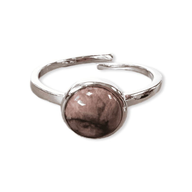 Bague Argent 925 Ajustable Rond Rhodonite A 8mm