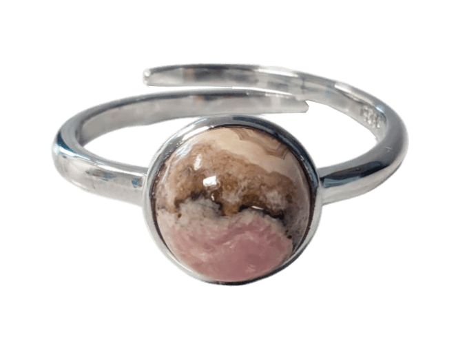 Bague Argent 925 Ajustable Ronde Rhodochrosite A+ 8mm chez Arabesk|fr