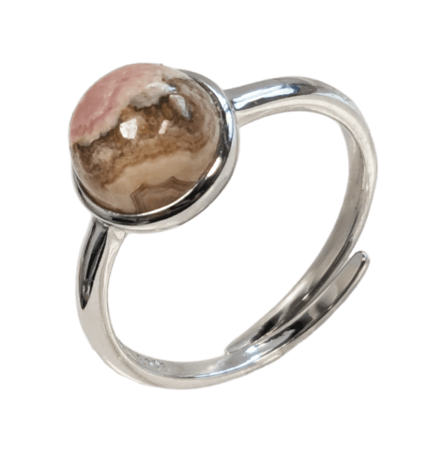 Bague Argent 925 Ajustable Ronde Rhodochrosite A+ 8mm chez Arabesk