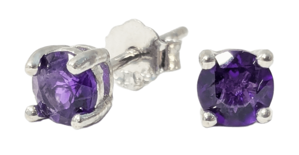 Boucles d'Oreilles Rondes Solitaire Améthyste Argent 925 Facettée AA 4mm chez Arabesk