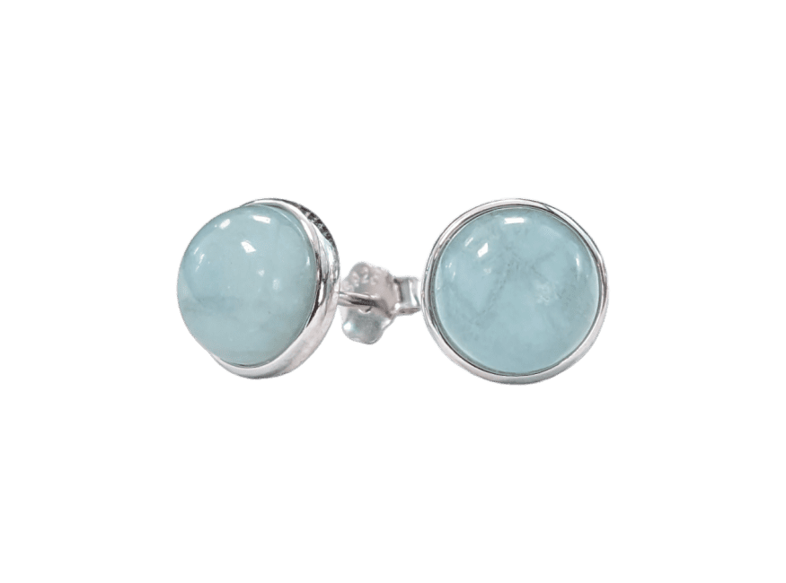 Boucles d'Oreilles Argent 925 Aigue Marine AA 8mm