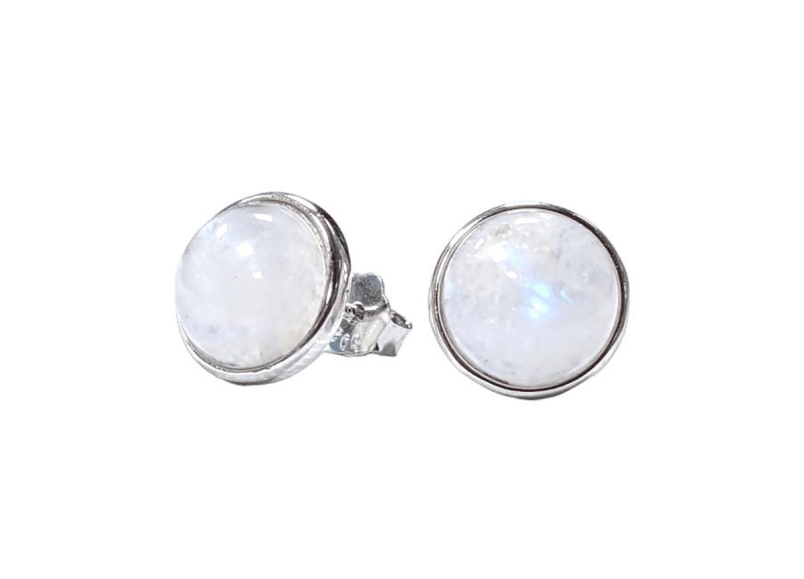 Boucles d'Oreilles Argent 925 Pierre de Lune Blanche AA 8mm