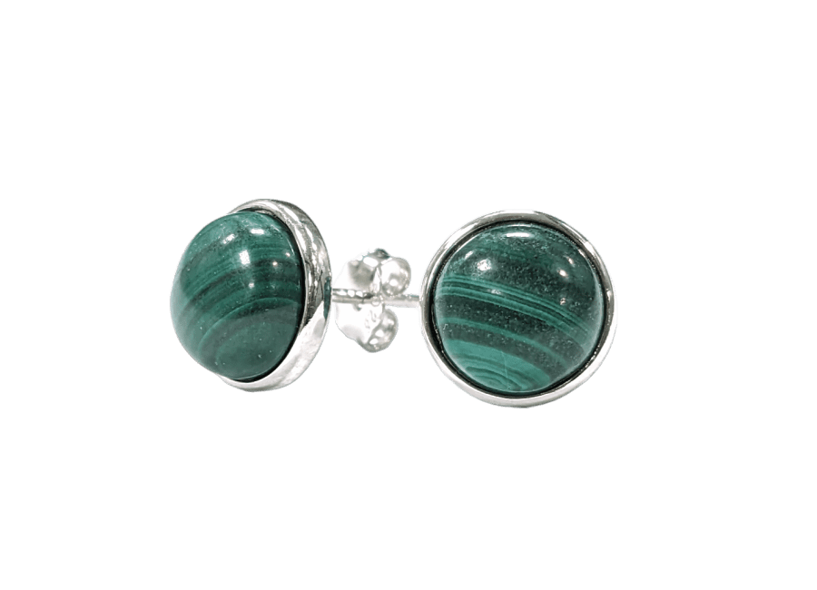 Boucles d'Oreilles Argent 925 Malachite AA 8mm