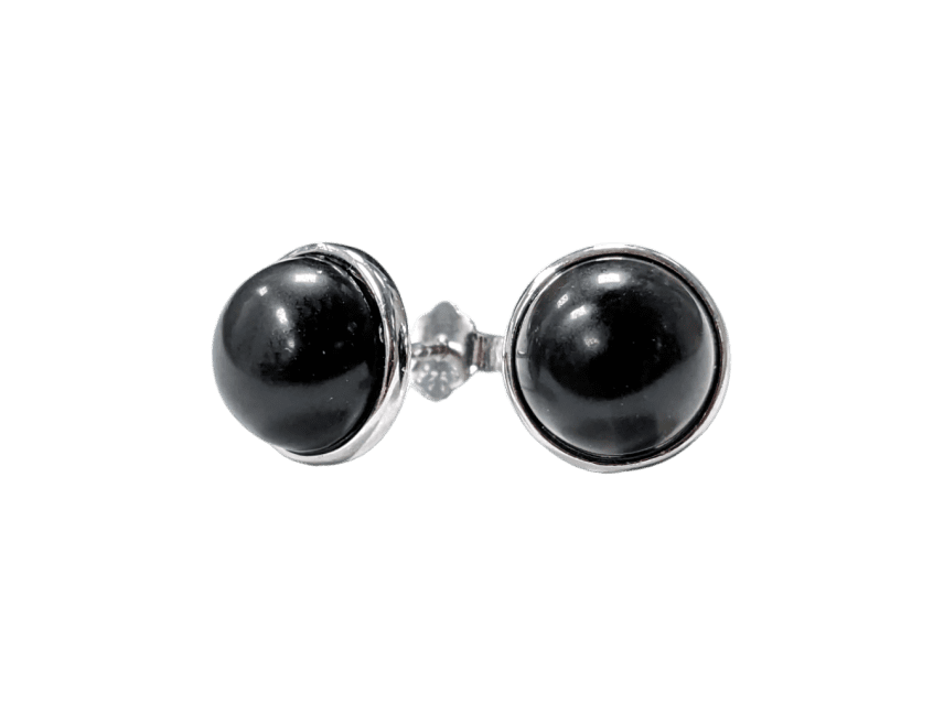 Boucles d'Oreilles Argent 925 Obsidienne Noire A 8mm