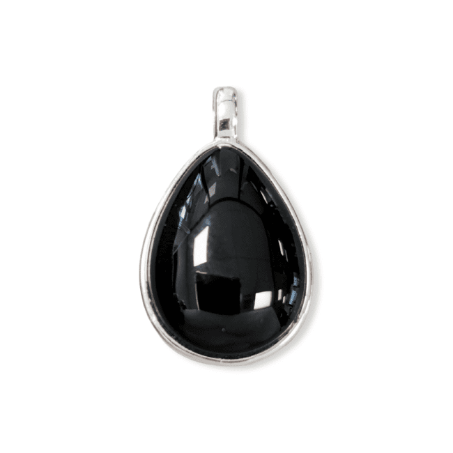 Pendentif Goutte Argent 925 Obsidienne Noire AA 23.5mm