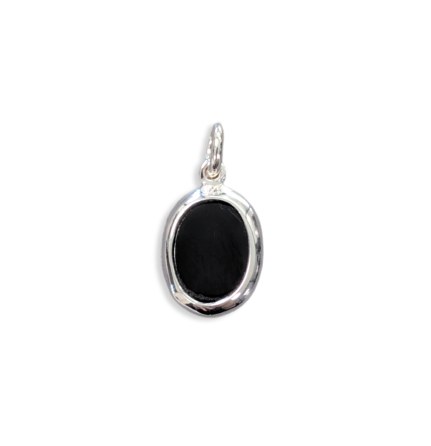 Pendentif Ovale Argent 925 Obsidienne Noire A 13mm