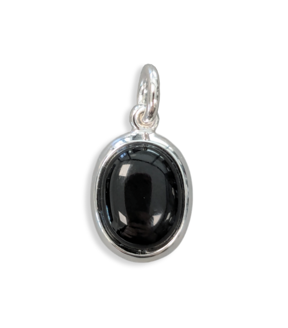 Pendentif Ovale Argent 925 Obsidienne Noire A 13mm