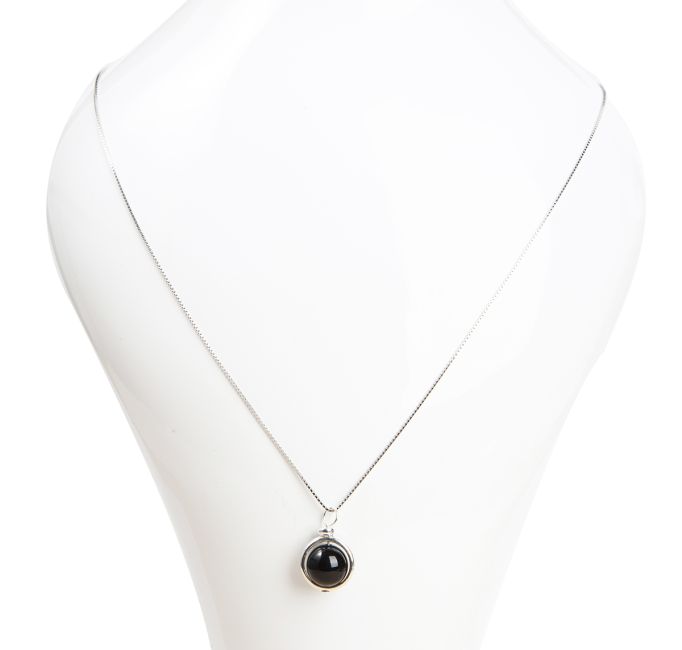 Collier Argent 925 avec Pendentif Boule Onyx Noir A 10mm