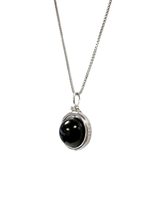 Collier Argent 925 avec Pendentif Boule Onyx Noir A 10mm chez Arabesk