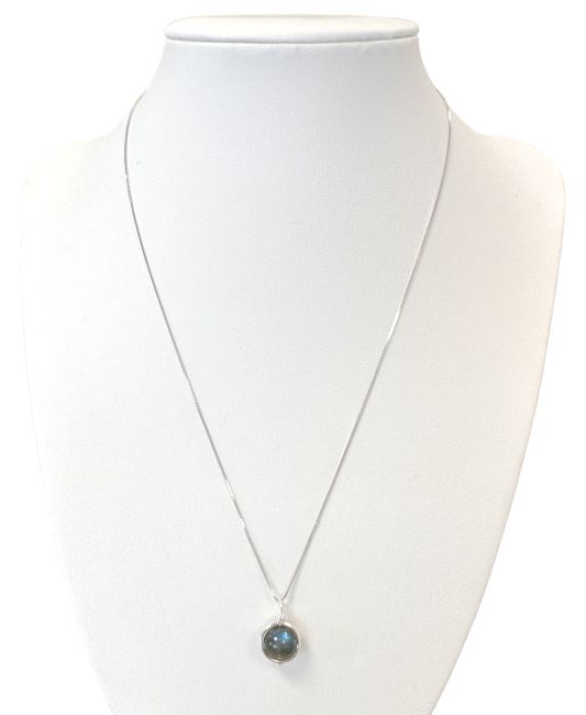 Collier Argent 925 avec Pendentif Boule Labradorite AA 10mm