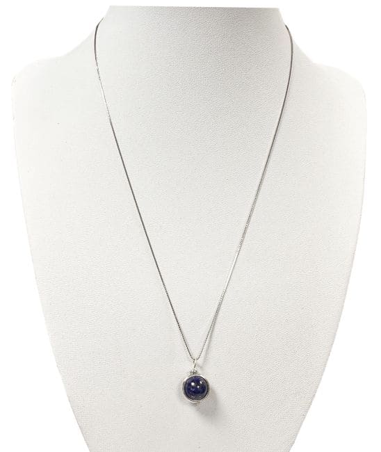 Collier Argent 925 avec Pendentif Boule Lapis Lazuli AA 10mm