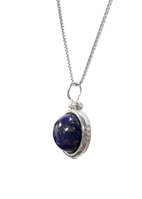 Collier Argent 925 avec Pendentif Boule Lapis Lazuli AA 10mm