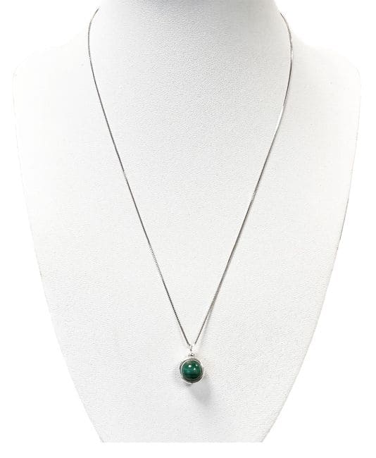 Collier Argent 925 avec Pendentif Boule Malachite AA 10mm