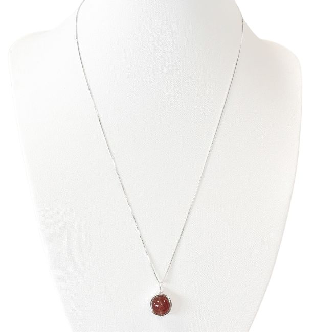 Collier Argent 925 avec Pendentif Boule Quartz Fraise Hematoide A 10mm