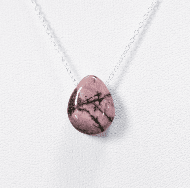 Colliers Argent 925 Pierre Percée Rhodonite A 14mm