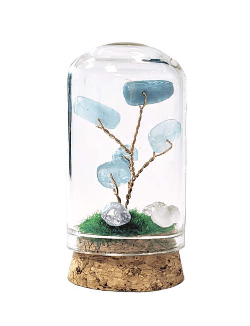 Arbre de Vie Aigue Marine sous Cloche en Verre 5.8cm