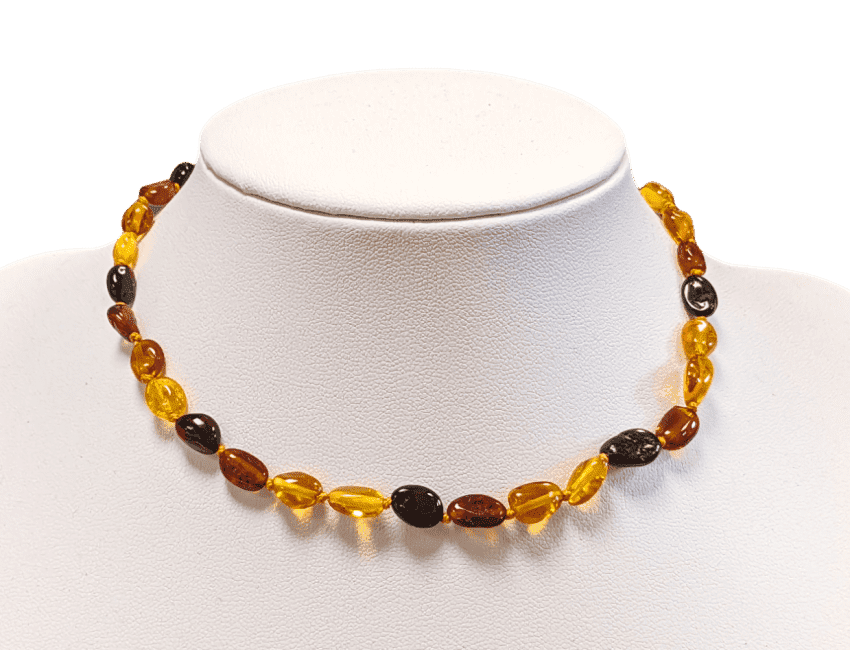 Collier Bébé Ambre Baltique olive multicouleur 32cm