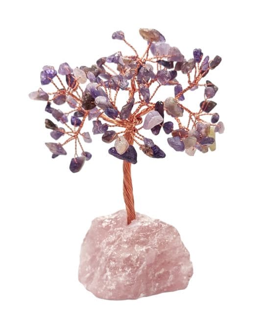 Arbre de Vie Amethyste sur Druse Quartz Rose 12-13cm