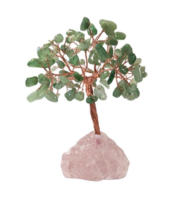 Arbre de Vie Aventurine Verte sur Druse Quartz Rose 12-13cm