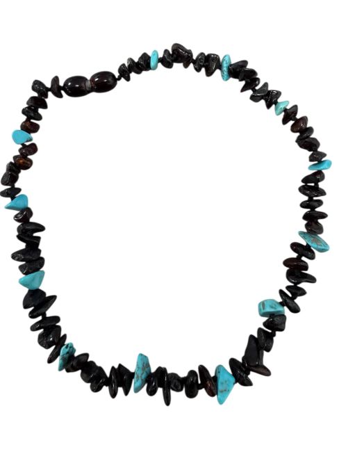Collier Bébé pop Ambre Baltique cerise Turquoise 32cm