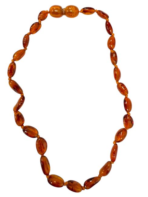 Collier Bébé pop Ambre Baltique olive Cognac 28cm