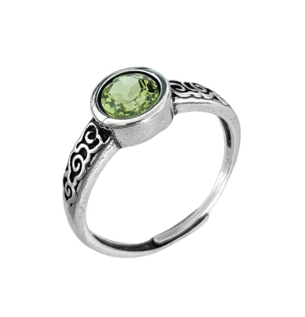 Bague en Cuivre Blanc Ajustable Rond Facetté Péridot AA