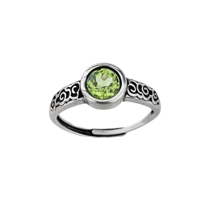 Bague en Cuivre Blanc Ajustable Rond Facetté Péridot AA